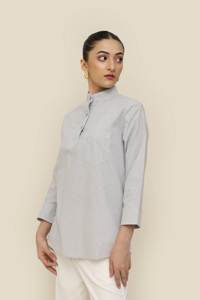 Hana no Kage Flower Shadow – Japanese Collar Striped Shirt