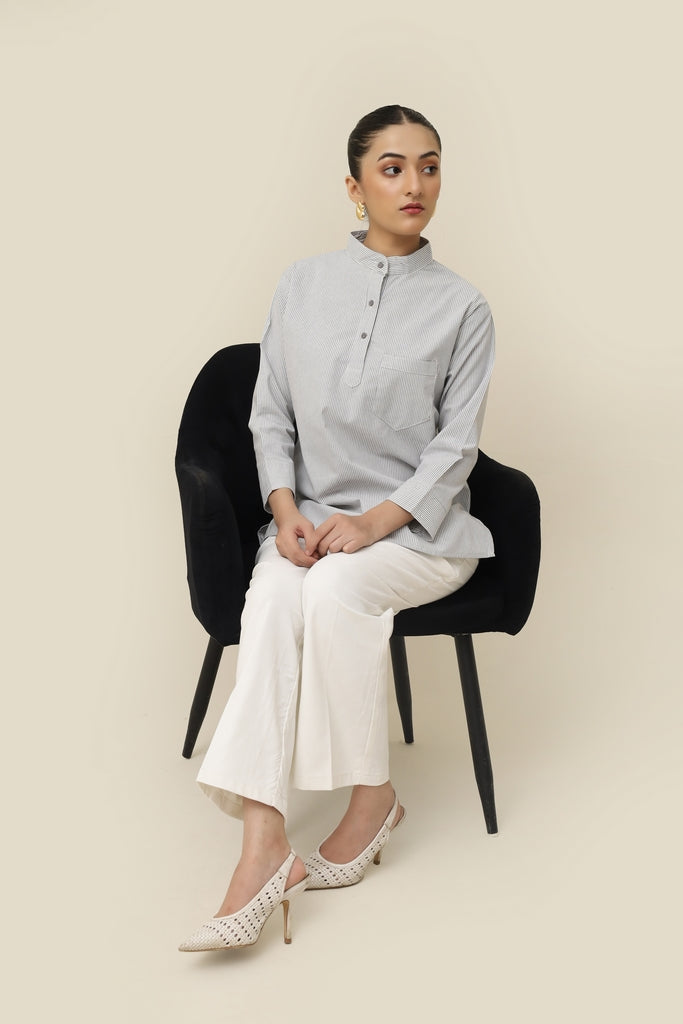 Hana no Kage Flower Shadow – Japanese Collar Striped Shirt