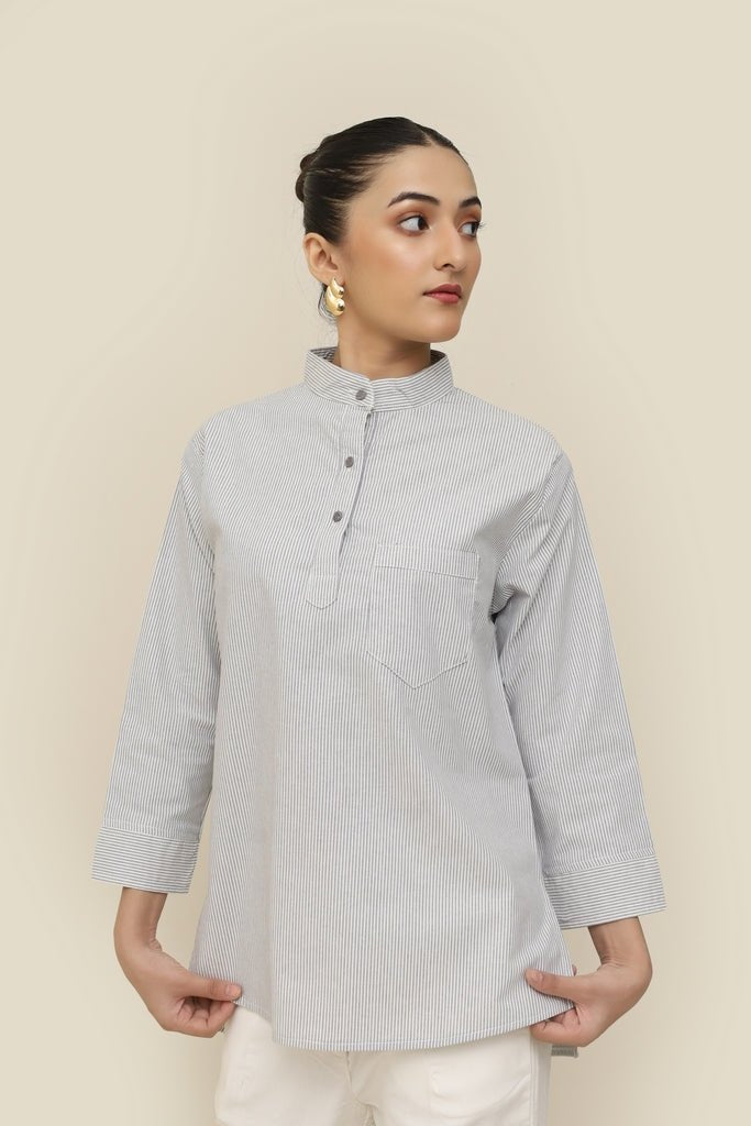 Hana no Kage Flower Shadow – Japanese Collar Striped Shirt - Sa'adut